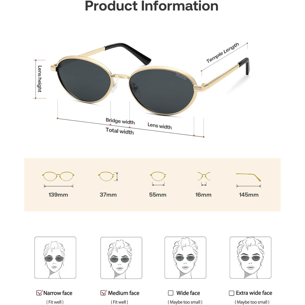 SOJOS Trendy Cat Eye Polarized Sunglasses for Women Men, Chic 80s 90s Retro Oval Fashion Sunnies SJ1279 Gold/Grey
