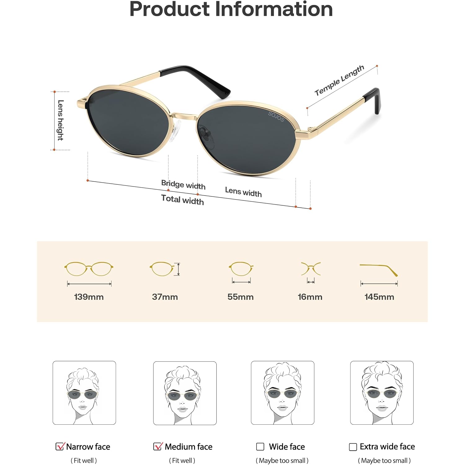 SOJOS Trendy Cat Eye Polarized Sunglasses for Women Men, Chic 80s 90s Retro Oval Fashion Sunnies SJ1279 Gold/Grey