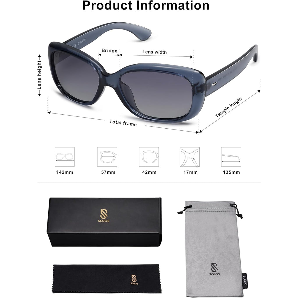 SOJOS Vintage Square Sunglasses for Women Polarized UV Protection Havana Frame SJ2111 Transparent Blue