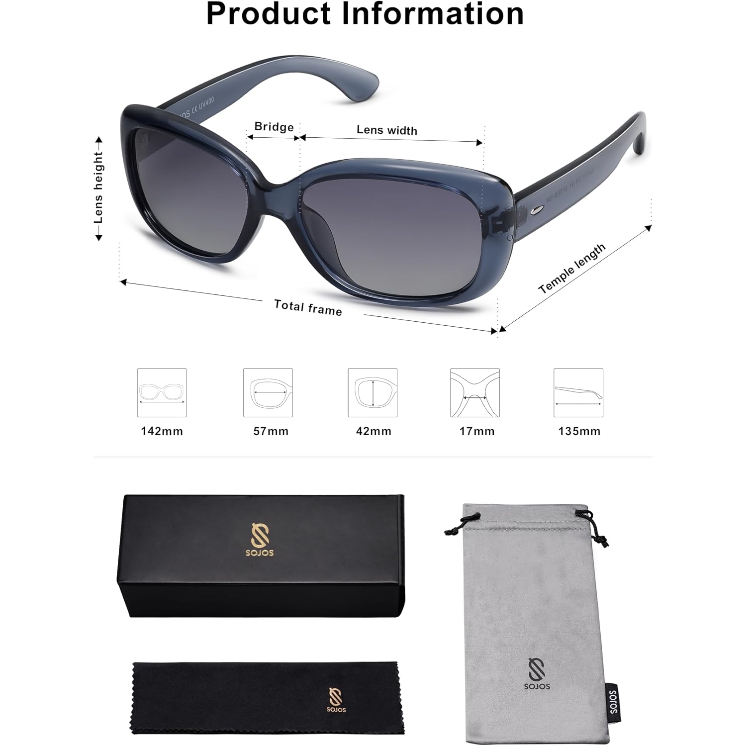 SOJOS Vintage Square Sunglasses for Women Polarized UV Protection Havana Frame SJ2111 Transparent Blue
