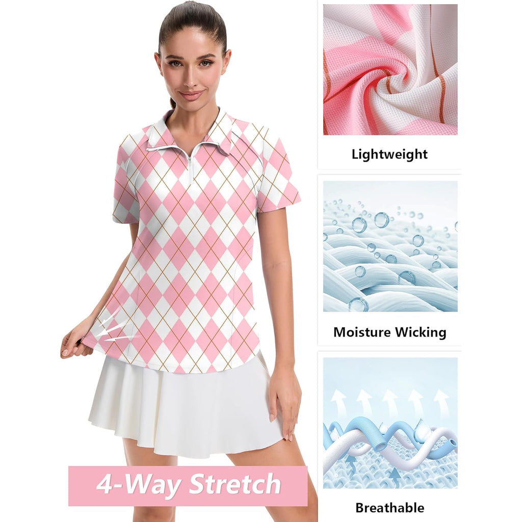Womens Golf Polo Shirts Summer Short Sleeve 1/4 Zip Tops Moisture Wicking Casual Tennis Activewear with Pockets
