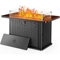 43-Inch Rectangular Propane Fire Pit With 60,000 Btu Output, Fire Pit Table Premium Gas For Outside Patio With 304 Stainless Steel H-Burner, Glass Stones, And Wind Guard,Black