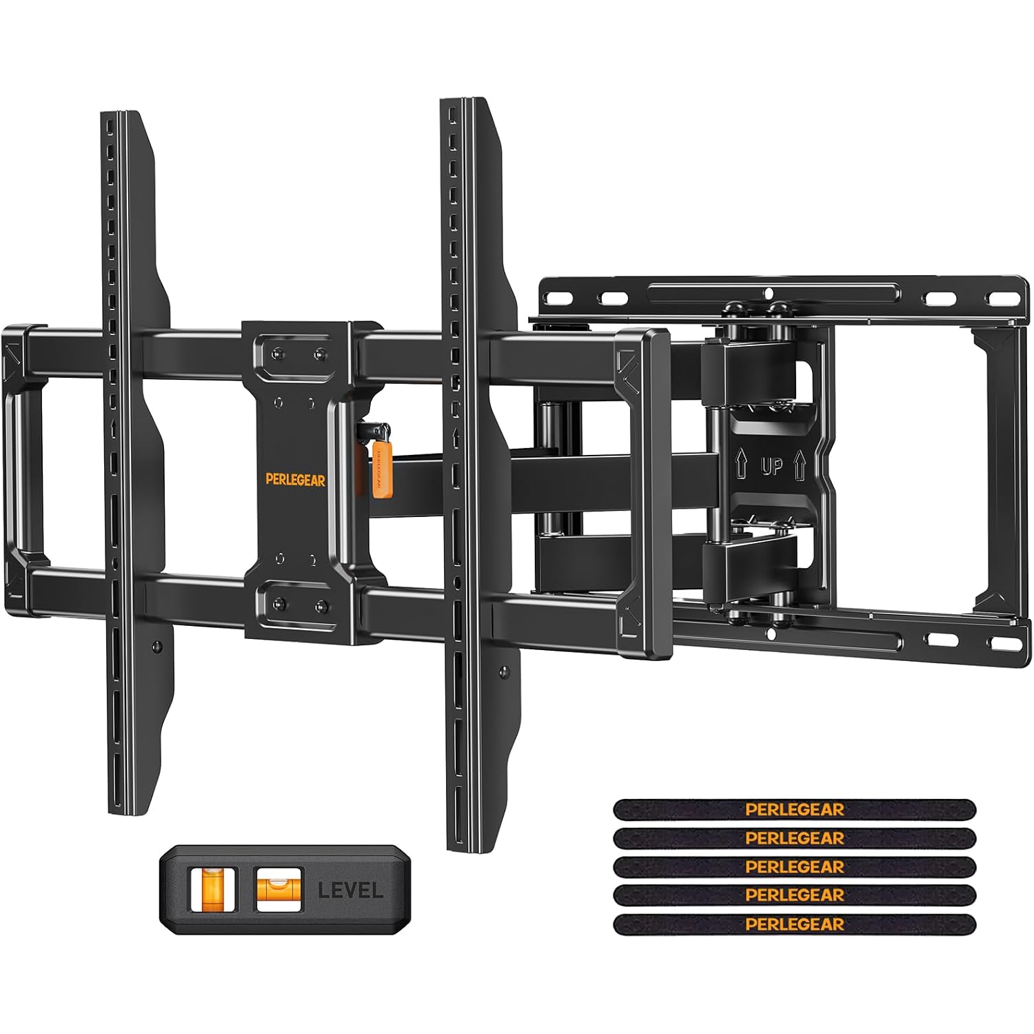 Perlegear Full Motion Tv Wall Mount For 42–86 Inch Tvs Up To 132 Lbs | 30% Thicker Heavy-Duty Articulating Arm, Tool-Free Tilt, Swivel, Extend, Level, Fits 16" Studs, Max Vesa 600X400Mm, Ul Listed