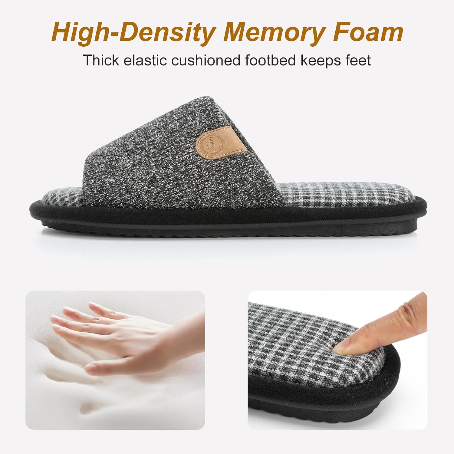 Mens Cozy Memory Foam Slippers Indoor Outdoor Gifts For Men Slip On House Shoes Anti-Skid Soft Open Toe Slippers