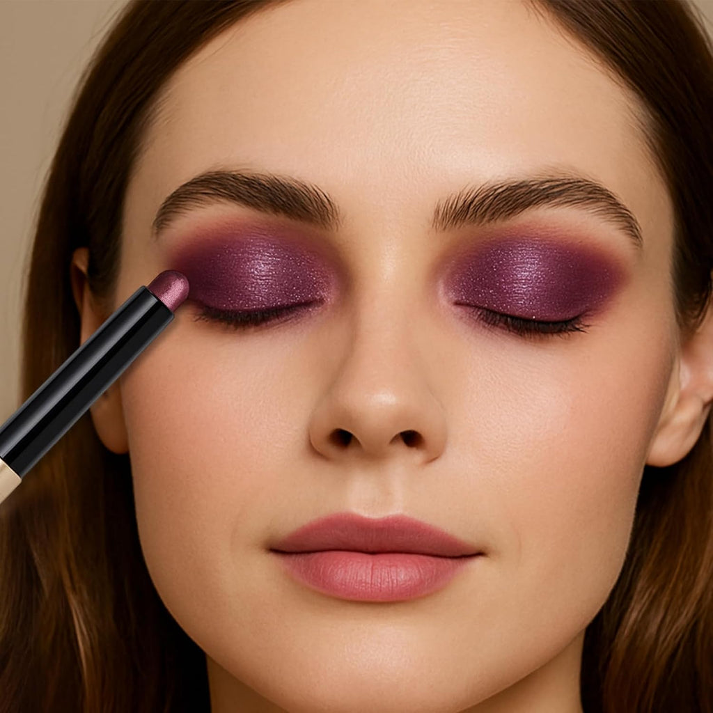 Erinde Waterproof Shimmer Eyeshadow Stick, Plum Brown Mauve Cream Eye Shadow Stick, Long-Lasting Crease-Proof Cream To Powder Buildable & Blendable Eye Shadow Pencils Crayon, Vegan & Cruelty-Free, B06