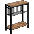 Small Side Table For Small Space, 3-Tier Narrow End Table With Magazine Holder,Slim Nightstand, Skinny Snack Couch Table In Living Room, Bedroom Study And Balcony (Rustic Brown &Black)