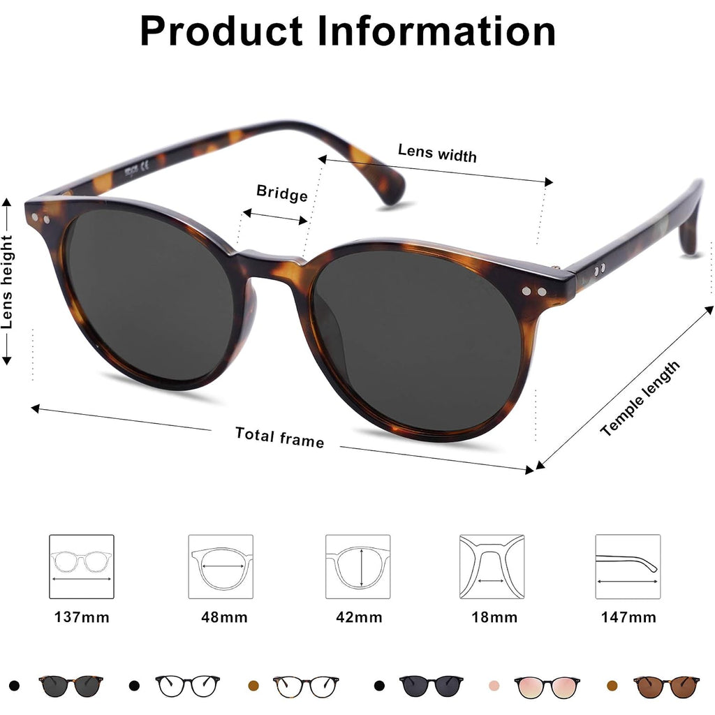 SOJOS Small Round Classic Polarized Sunglasses for Women Men Vintage Style UV400 Lens MAY SJ2113 Amber Tortoise/Grey
