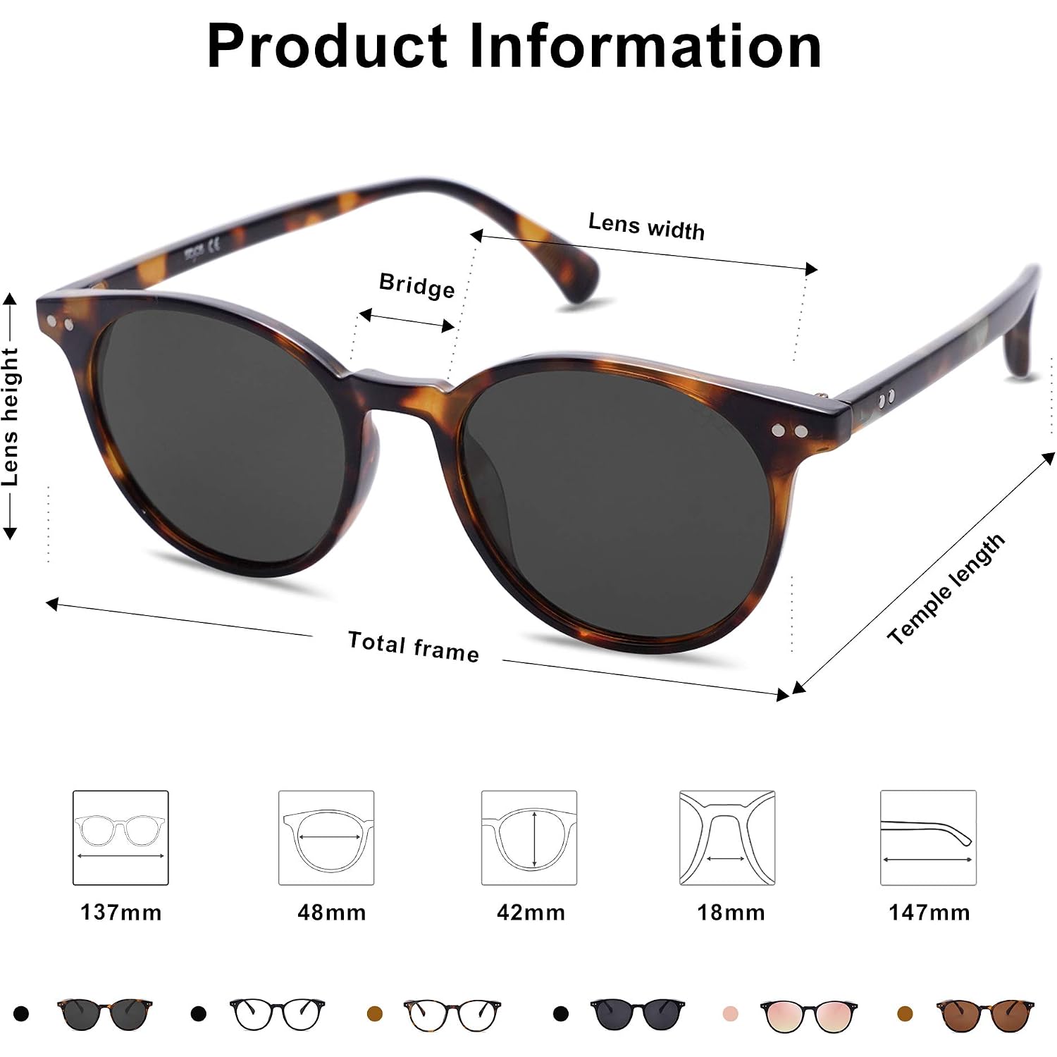 SOJOS Small Round Classic Polarized Sunglasses for Women Men Vintage Style UV400 Lens MAY SJ2113 Amber Tortoise/Grey