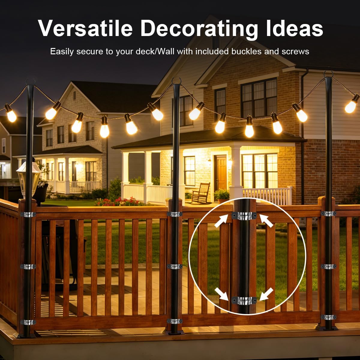 6 Pack String Light Poles For Outside, Upgraded Heavy-Duty Metal Poles For Outdoor String Lights With Fork, Adjustable Lighting Hanging Accessories For Patio Decor Pergola Backyard Garden Decorations