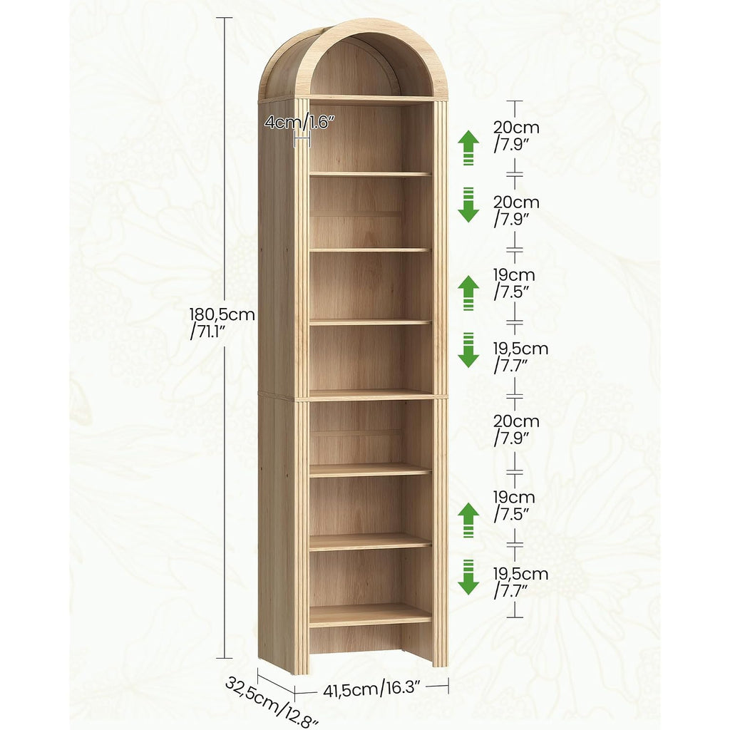 71" Tall Arched Shoe Cabinet, 8-Tier Shoe Storage Cabinet, Shoe Rack With 3 Adjustable Shelves, Freestanding Shoe Organizer For Entryway, Foyer, Hallway, And Living Room, Natural Msc04Nl
