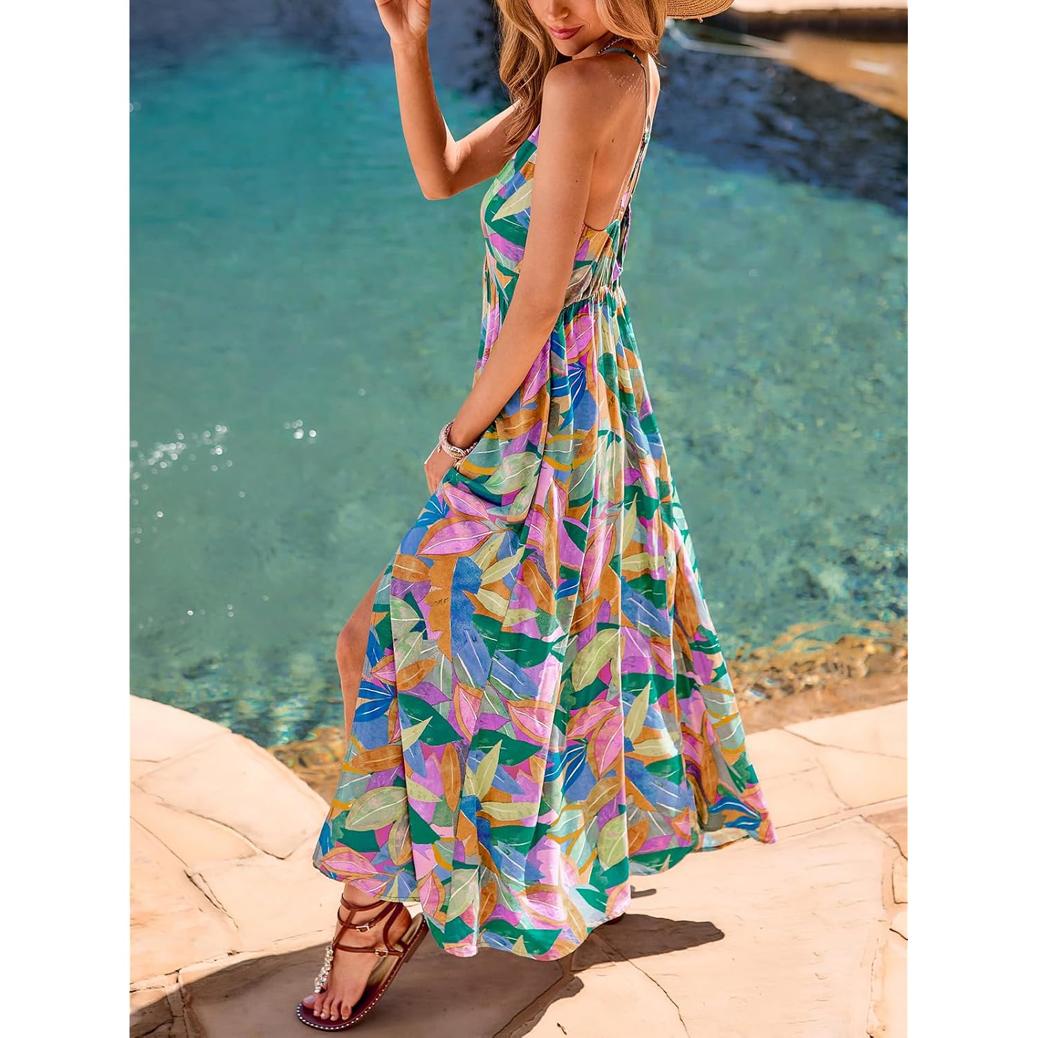 Cupshe Womens Summer Maxi Dress 2026 Sleeveless Long Sundresses Spaghetti Strap Flowy Boho Beach Vacation Dress