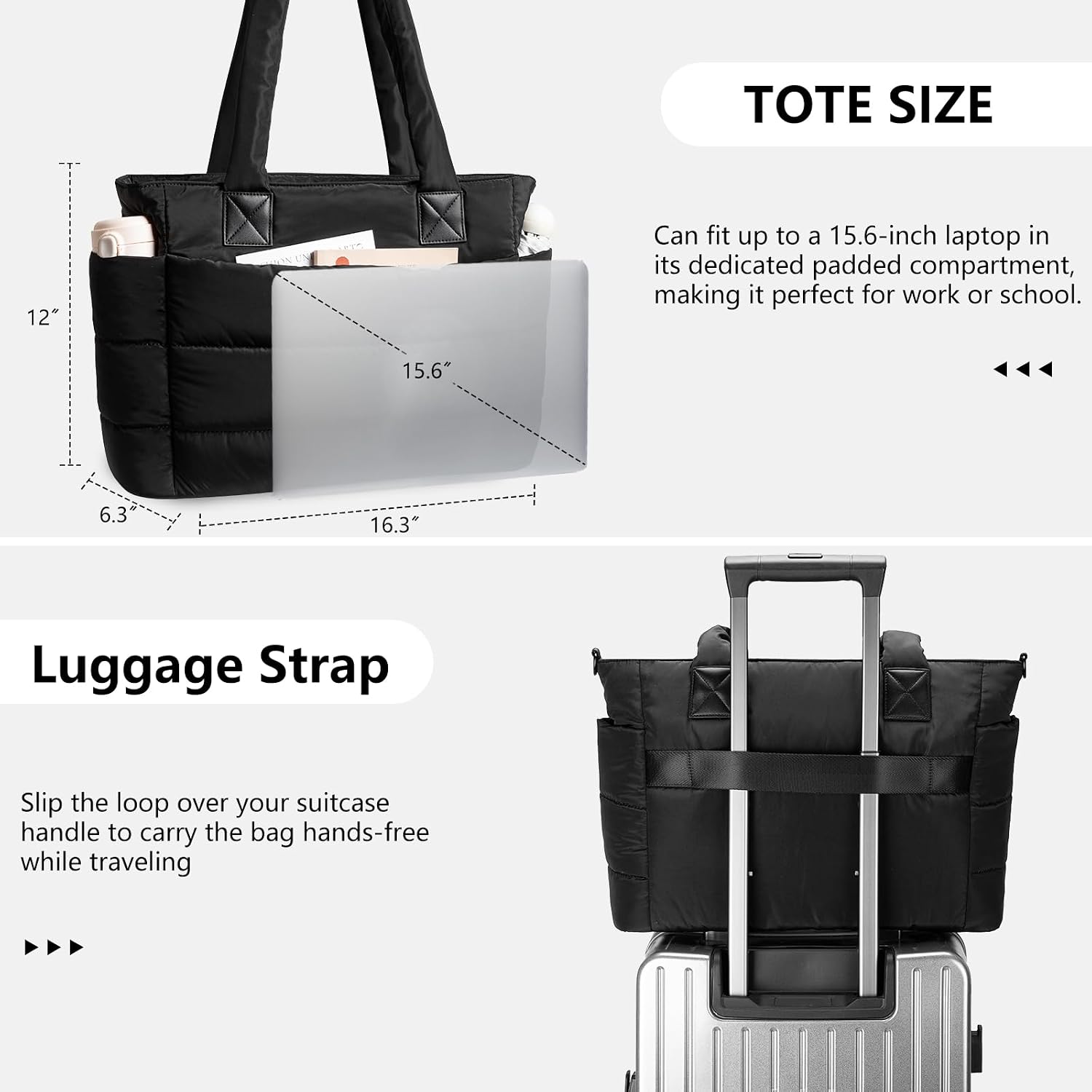 Puffer Tote Bag For Women Quilted Nurse Bag Lightweight Work Bag For Teacher Travel Handbag With Multiple Pockets
