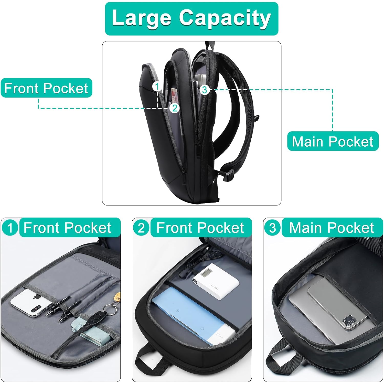Hk Business Backpack For Men,Slim & Expandable Backpack For 17 Inch Laptop | Waterproof Travel Backpacks With Usb Charger,Anti-Theft Lightweight Large Work Computer Bag,College Backpack For Men Women