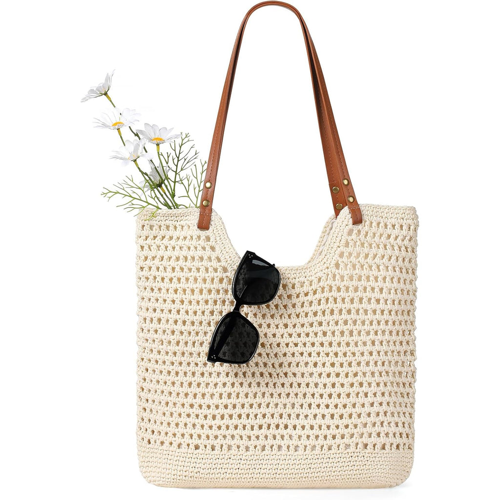Sightor Crochet Beach Bag, Woven Tote Bag Summer Boho Bag Travel Casual Shoulder Bag For Summer Vacation