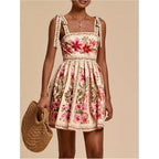 Oyoangle Women'S Boho Dress Floral Tropical Vacation Dress Sleeveless Tie Shoulder Summer Flowy Mini Dress Sundress