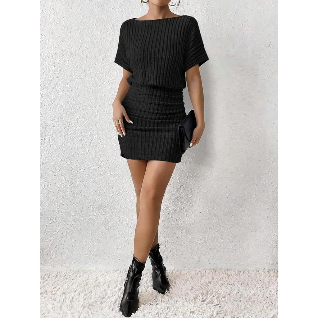 Women Summer Casual Dress 2026 Short Sleeve Sexy Ribbed Knit Party Club Mini Dress