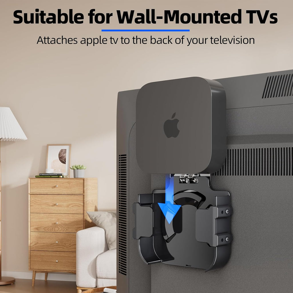 Mount For Apple Tv, Wall Mount Behind Tvs Bracket, Black Apple Tv Holder Compatible With All Apple Television Generations (Including All 4K Models), Easy Screw Mount Or Stick On Back Of Tvs