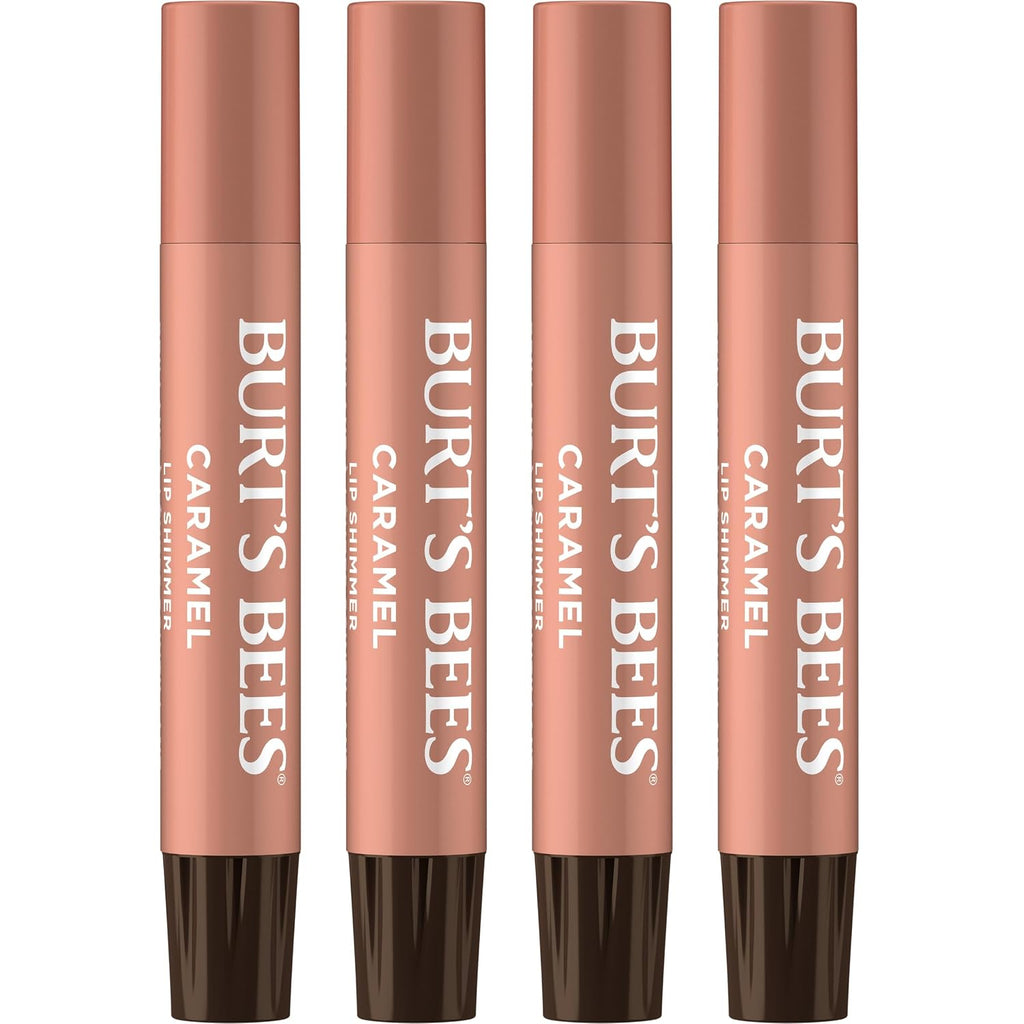Burt'S Bees Shimmer Lip Tint Set, Tinted Lip Balm Stick, Moisturizing For All Day Hydration With Natural Origin Glowy Pigmented Finish & Buildable Color, Caramel (4-Pack)