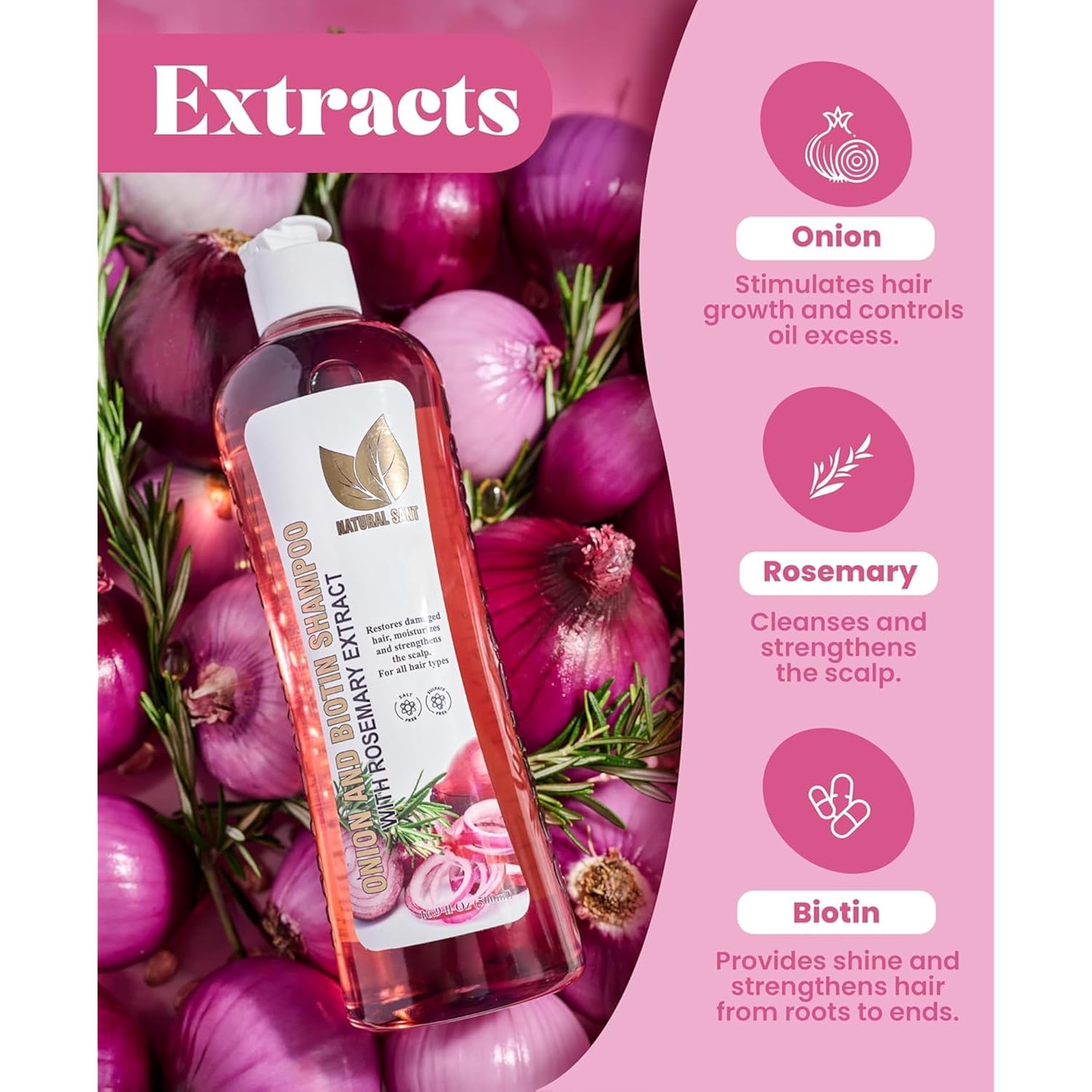 NATURAL SANT - Onion Biotin and Rosemary Shampoo & Treatment Set for Stronger, Thicker and Longer Hair - Soft and Shine, Hair Loss and Thinning, Growth Shampoo, Paraben Free, Silicone Free