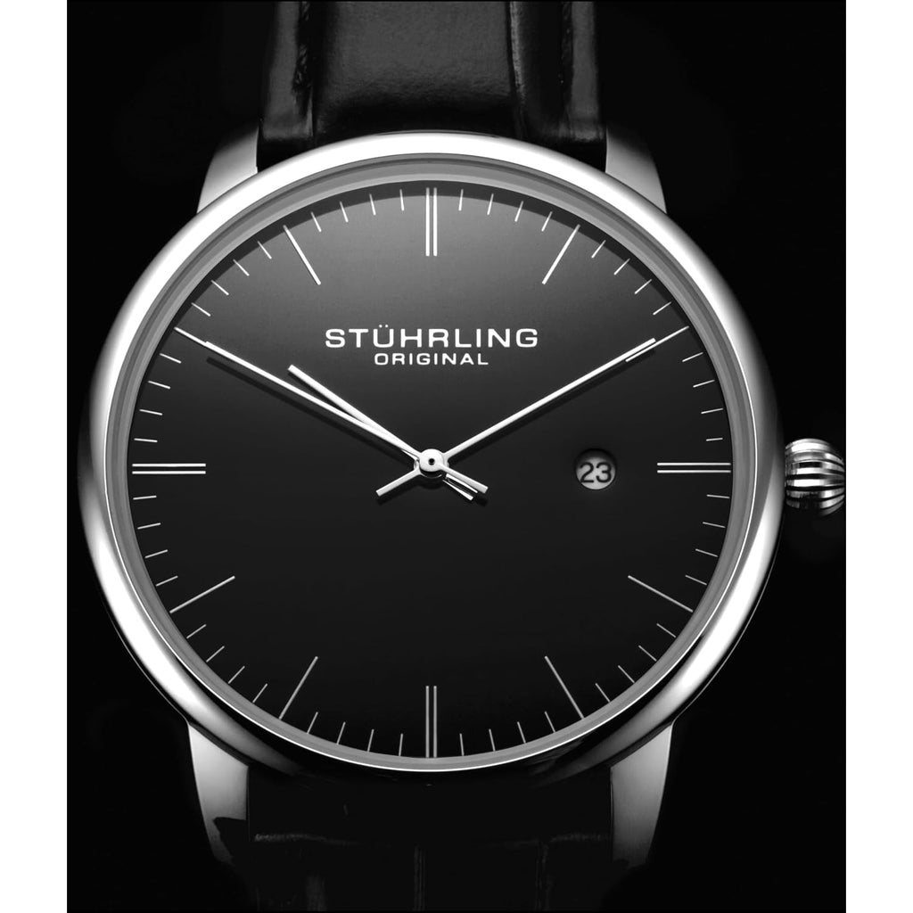 Stuhrling Original Men'S Watch Dress Watch 40Mm, Ultra Slim Mens Watch Leather Strap, Quartz Analog Men'S Wrist Watch, Classic Minimalist Watch For Men