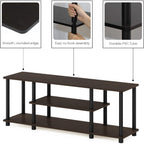 Furinno Turn-N-Tube No Tools 3D 3-Tier Entertainment Tv Stand Up To 50 Inch Tv, Round Tubes, Dark Brown / Black | For Tv Up To 50 Inch, Open Frame Rectangular Entertainment Center With Storage Shelf, Tv Console, For Living Room, Bedroom