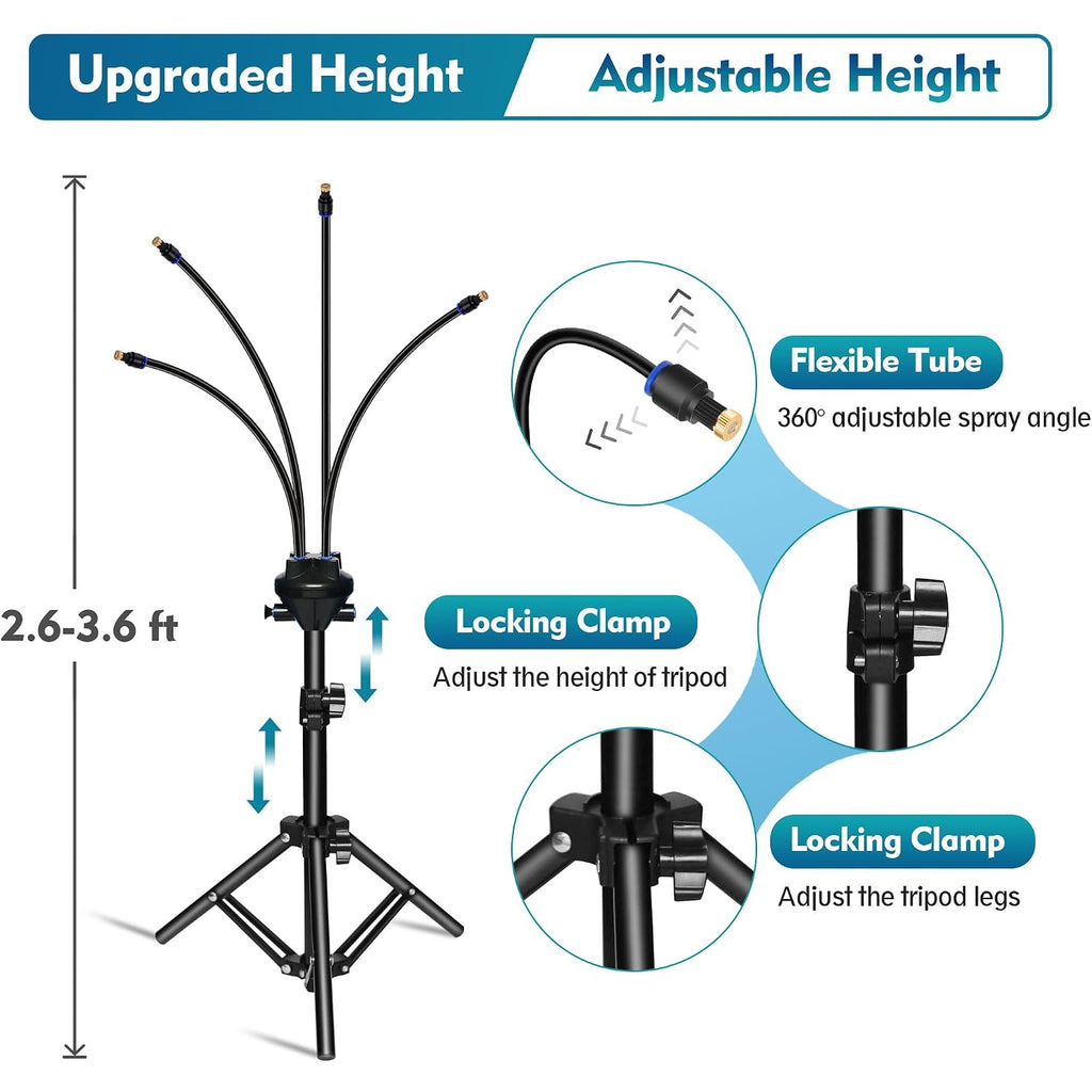 Standing Misters For Outside Patio – 3.6 Ft Adjustable Height Stand Misting System For Outdoor Cooling, Portable Water Mister For Mist Playing, Backyard, Porch & Sprinkler (Black)