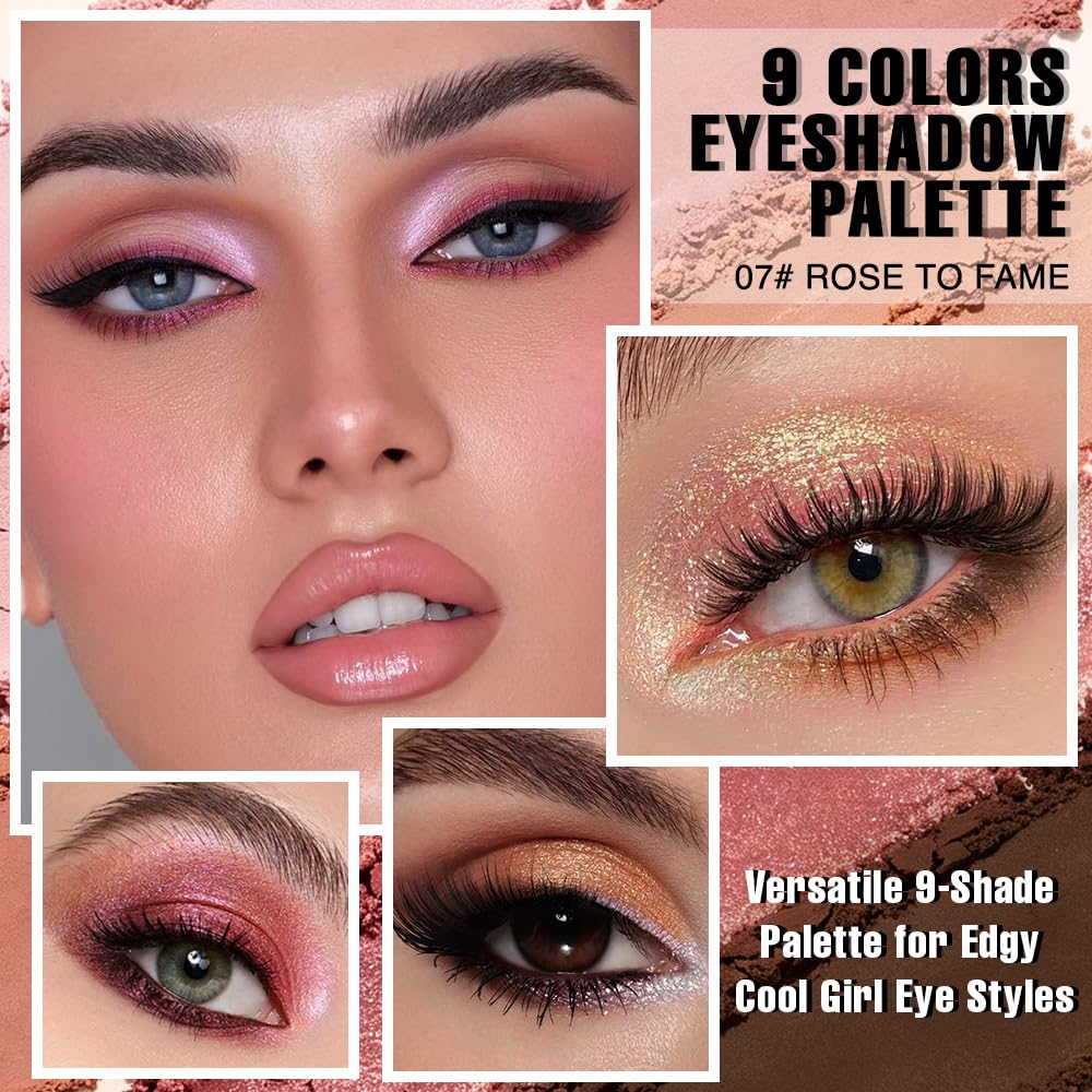 Evpct 9 Colors Nude Pink Rose Gold Smokey Glitter Eyeshadow Palette, Matte Metallic Shimmer Eye Shadow Palette Makeup For Women, Highly Pigmented Waterproof Long Wear Eyeshadow De Sombras De Ojos