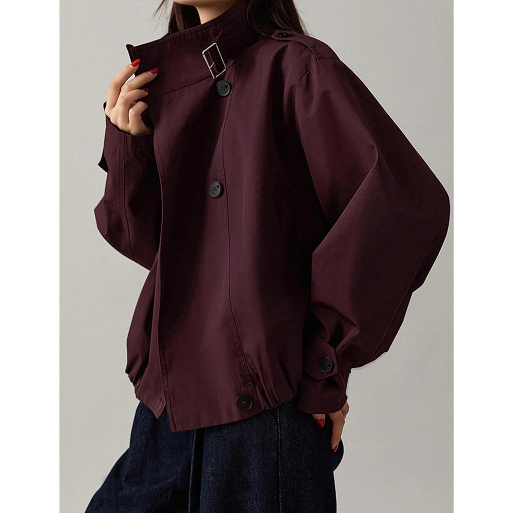 Megfie Jackets For Women Trendy Vintage Trench Coat Turtleneck Crop Jackets With Pockets