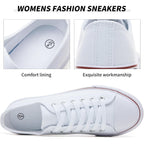 Fracora Womens White Black Canvas Sneakers Low Top Canvas Shoes For Women Tennis Shoes