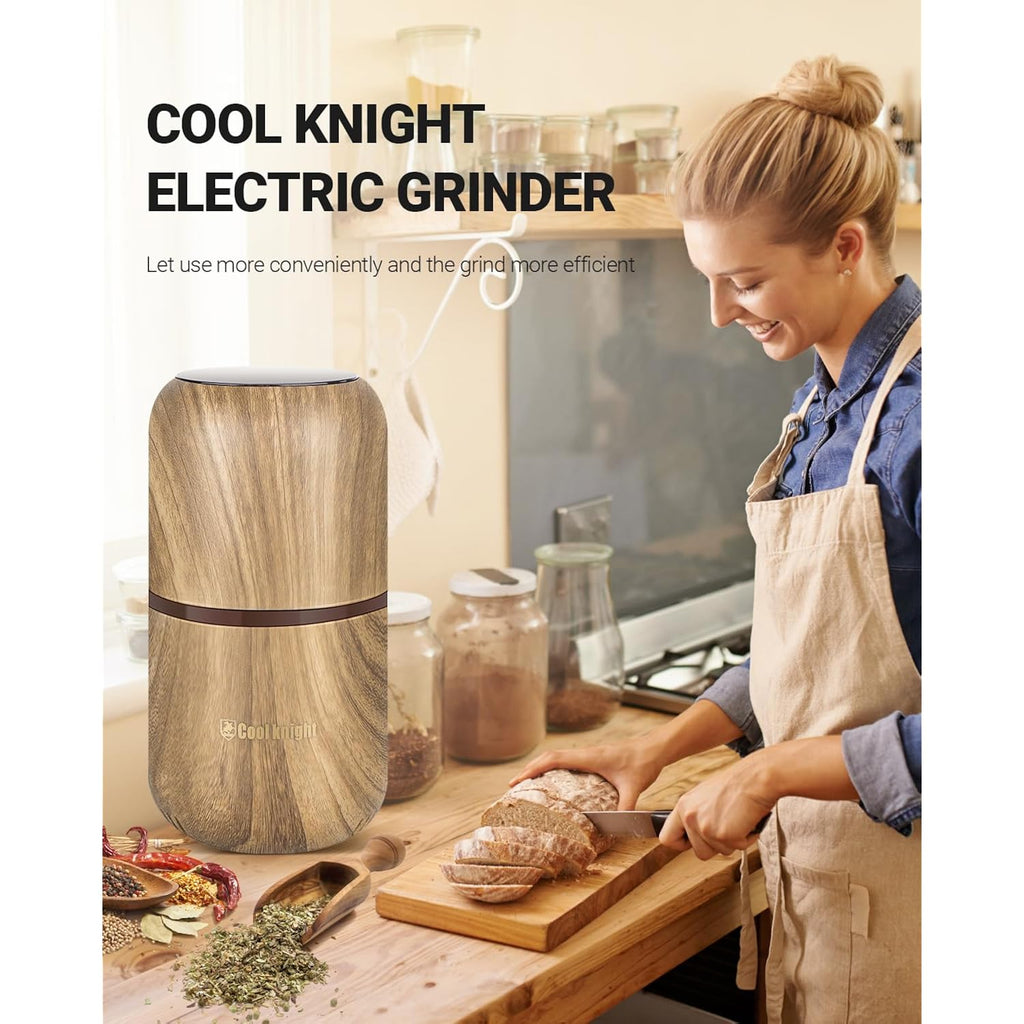Cool Knight Electric Herb Grinder [Large Capacity/High Rotating Speed]-Electric Grinder For Spices And Herbs (Wood Grain 2)