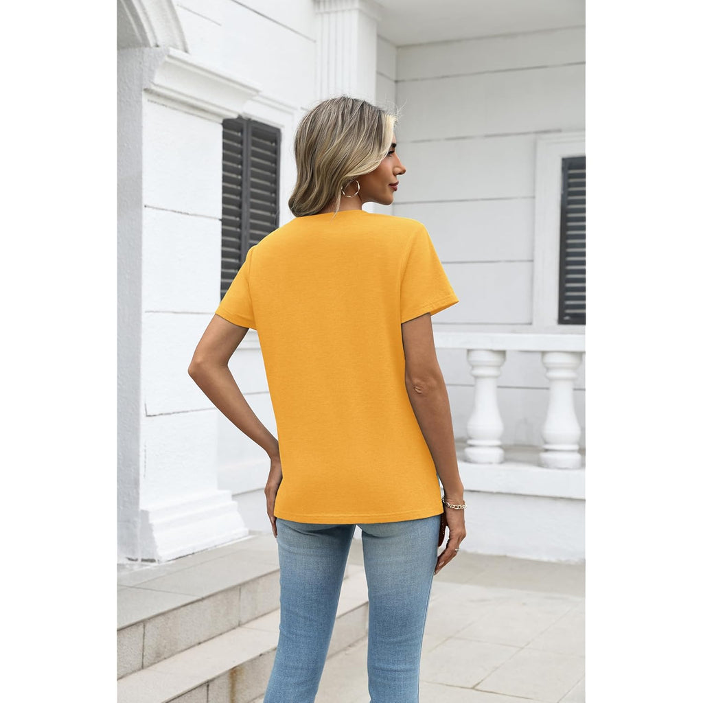 Womens Tops Summer Casual Short Sleeve Tshirts Business Basic Spring V-Neck Shirts Outfits S-3XL