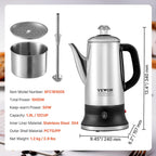 Vevor 12-Cup Electric Percolator Coffee Pot, 304 Stainless Steel Body Coffee Percolator With Keep Warm Function & Heat-Resistant Handle, Classic Coffee Maker, Quick Brew & Easy-Pour Spout, Silver