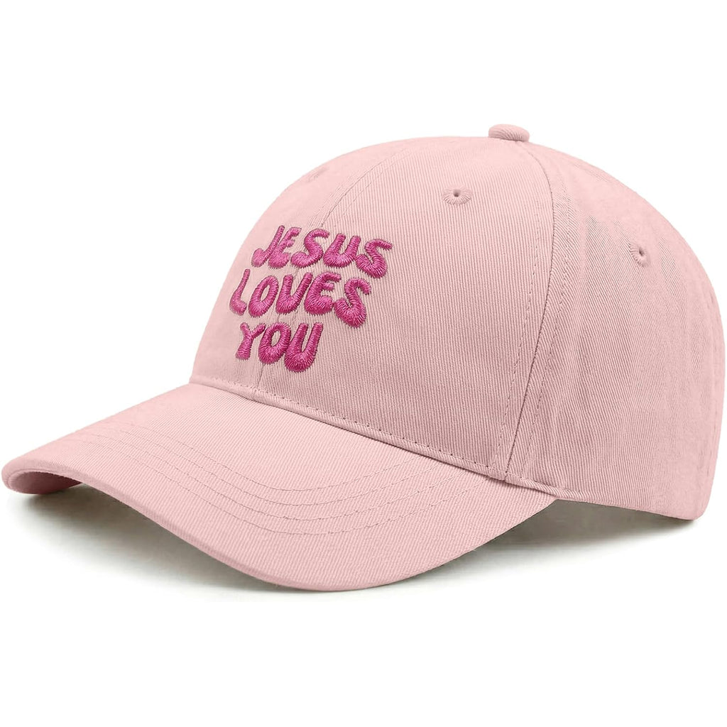 Jesus Loves You Hat Embroidered Christian Baseball Cap Adjustable Faith Hats for Women Girls Cute Religious Gifts Dark Pink