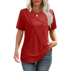 XIEERDUO Womens Summer Tops 2026 Pleated Round Neck Short Sleeve Shirts Business Casual