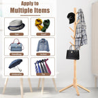 Haddockway Wooden Coat Rack Stand with 8 Hooks New Zealand Pine 3 Adjustable Coat Standing Tree Easy Assembly for Coats, Hats, Scarves and Handbags for Entryway, Hallway, Bedroom, Office