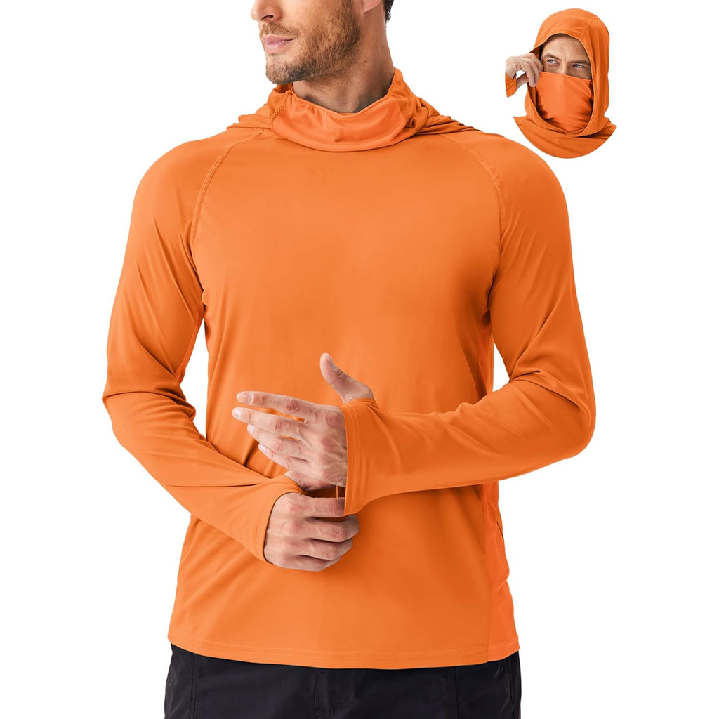 Pinspark Men'S Sun Protection Hoodie With Mask Upf 50+ Uv Long Sleeve Shirt Men Rash Guard Performance Fishing Hiking Shirt