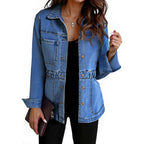 Tankaneo Denim Jacket For Women Distressed Jean Jacket Button Down Oversized Shacket With Pockets