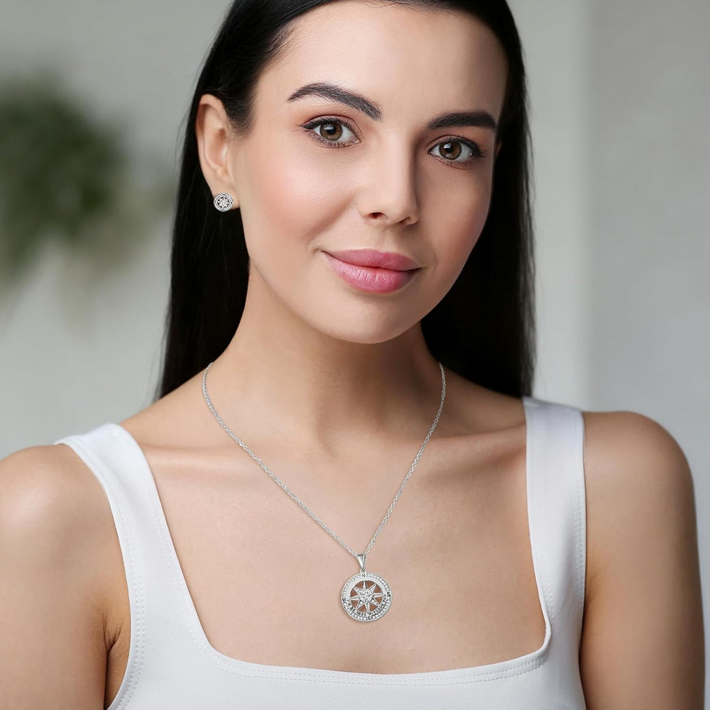 Mkhhy Compass Necklace for Women Jewelry For Her White Gold and Yellow Gold I'd Be Lost Without You(18k Real Gold Filled With S925)