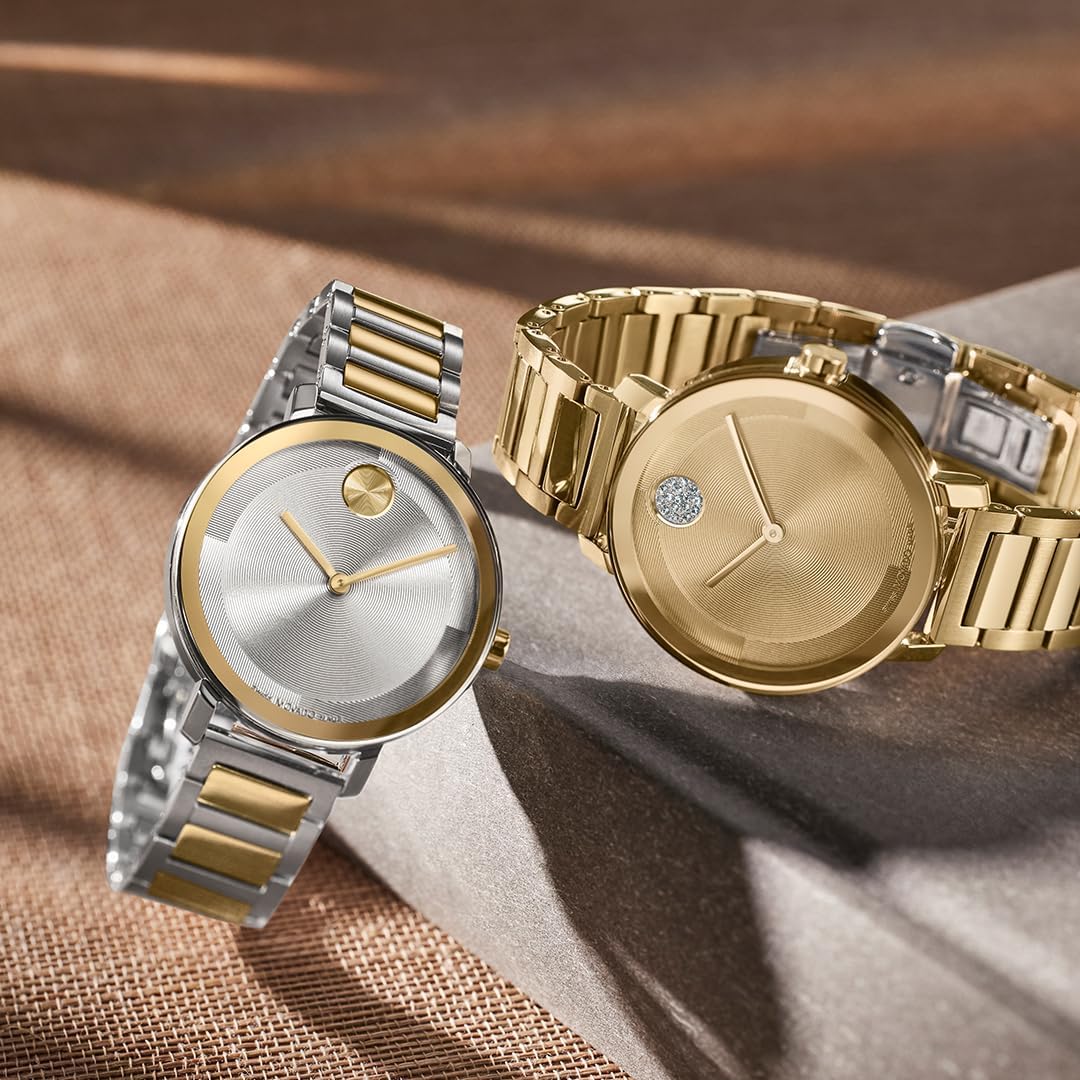 Movado Bold Women'S Gold-Plated Crystal-Set Watch - Swiss Quartz Movement, 3 Atm Water Resistant Luxury Timepiece - Gift For Her - 34Mm