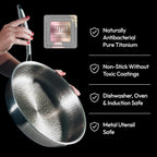 Plateful Titanium Pan For Cooking 11.5" - Pure, No Coating Non-Stick Titanium Cookware, Frying Pans, Hammered Pan, Safe For Oven, Induction & Cooktops Up To 750°F, Includes Lid