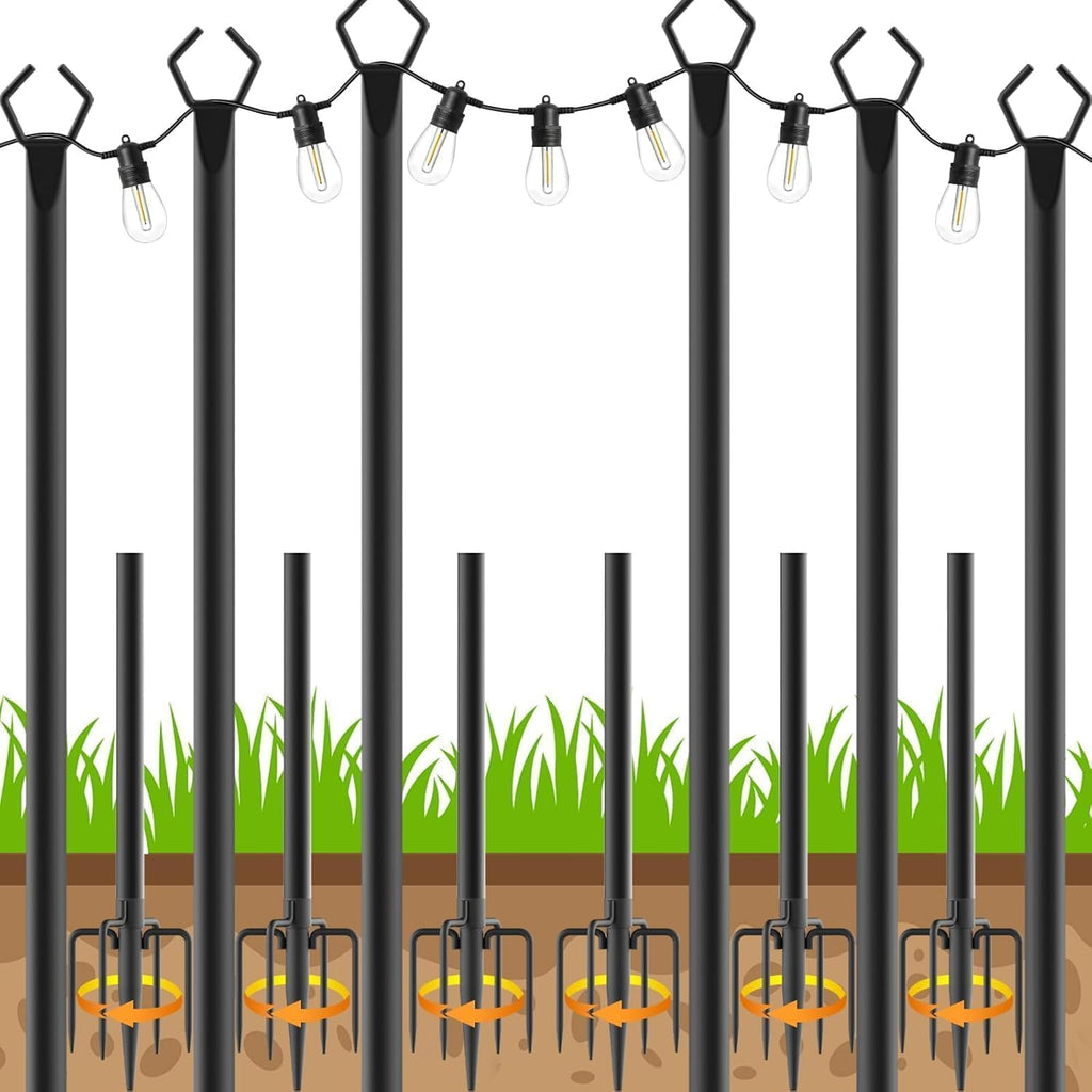 Ahrlhr 6 Pack String Light Poles, Outdoor String Light Pole 10 Ft Forked Metal Light Pole With Adjustable Outdoor Light Stand, Deck, Backyard, Garden, Wedding, Rustproof And Sturdy With Hooks.