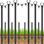 Ahrlhr 6 Pack String Light Poles, Outdoor String Light Pole 10 Ft Forked Metal Light Pole With Adjustable Outdoor Light Stand, Deck, Backyard, Garden, Wedding, Rustproof And Sturdy With Hooks.
