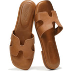Project Cloud 100% Genuine Leather Sandals For Women 2026 - Fashion Flat Womens Sandals With Memory Foam Insole Slides Sandals Women Footwear - Mules Women'S Sandals (Jannel)