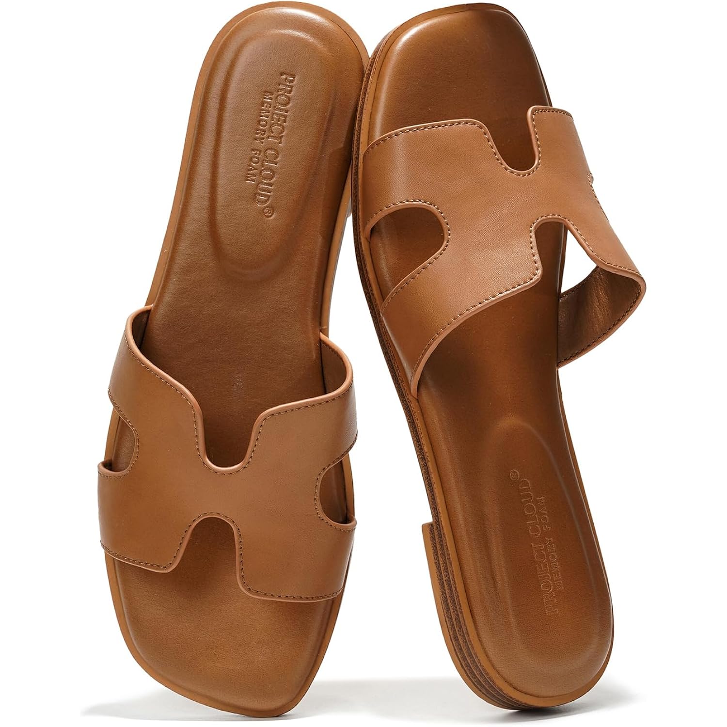 Project Cloud 100% Genuine Leather Sandals For Women 2026 - Fashion Flat Womens Sandals With Memory Foam Insole Slides Sandals Women Footwear - Mules Women'S Sandals (Jannel)