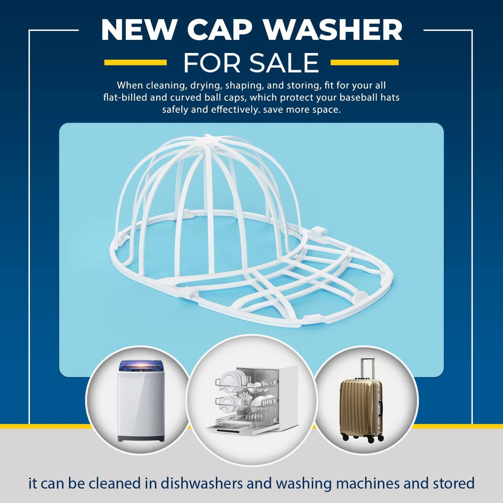 Haiou Hat Washer Cage - Protect Shape & Prevent Damage In Washing Machine/Dishwasher, Fits All Baseball Caps，White (4 Pack)