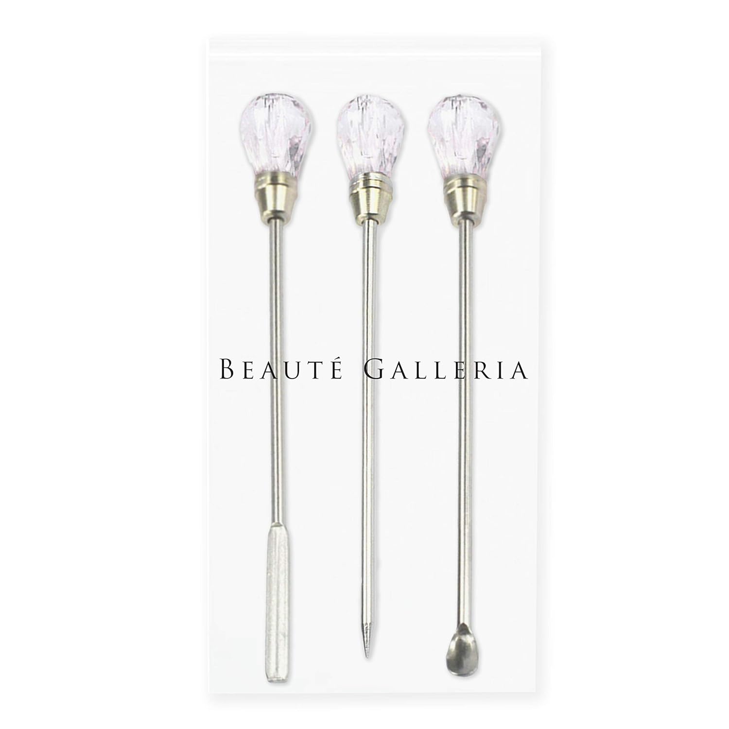 Beaute Galleria 3 Pieces Nail Art Stirring Rod DIY Tools Spoon Spatula Needle Stick for Powder Liquid Glue Rhinestone Acrylic UV Gel Mixing Manicure Accessories