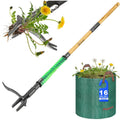 43.5" Weed Puller Tool For Lawn Yard, Dual-Eject Mechanism With Bag | 4-Claw Steel Head,Adjustable 43.5" Bamboo Long Handle,Supports A Weight Of 265 Lbs,Includes 16 Gallon Leaf Bag