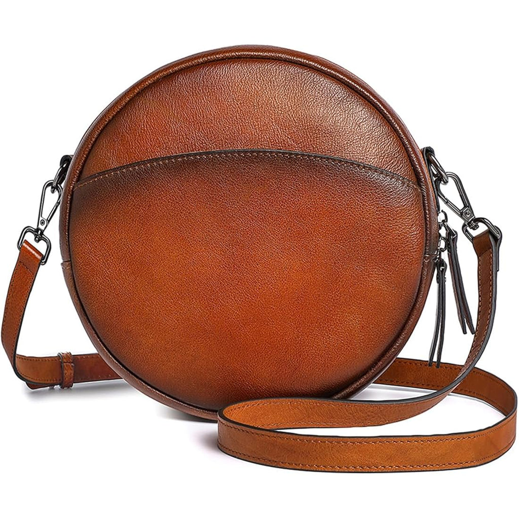 Leather Crossbody Bags,Circle Purse Shoulder Bag, Fashion Round Handbag For Travel,Valentine'S Gift For Women
