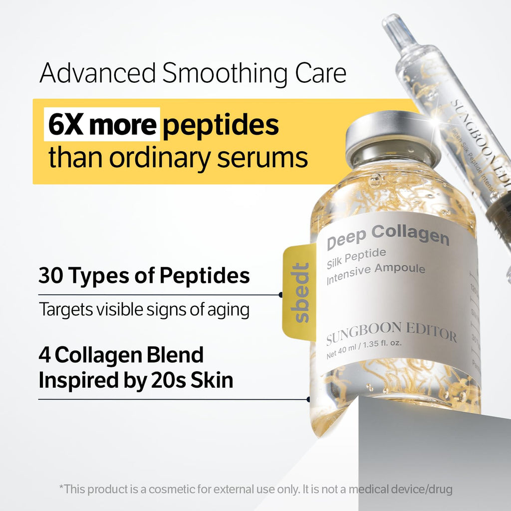 Sungboon Editor Glow Intensive Silk Peptide Ampoule, Copper Peptides Serum For Face With Collagen & Multi Peptides, Hydrating Korean Skincare Facial Serum For Smooth-Looking Skin, 1.35 Fl Oz