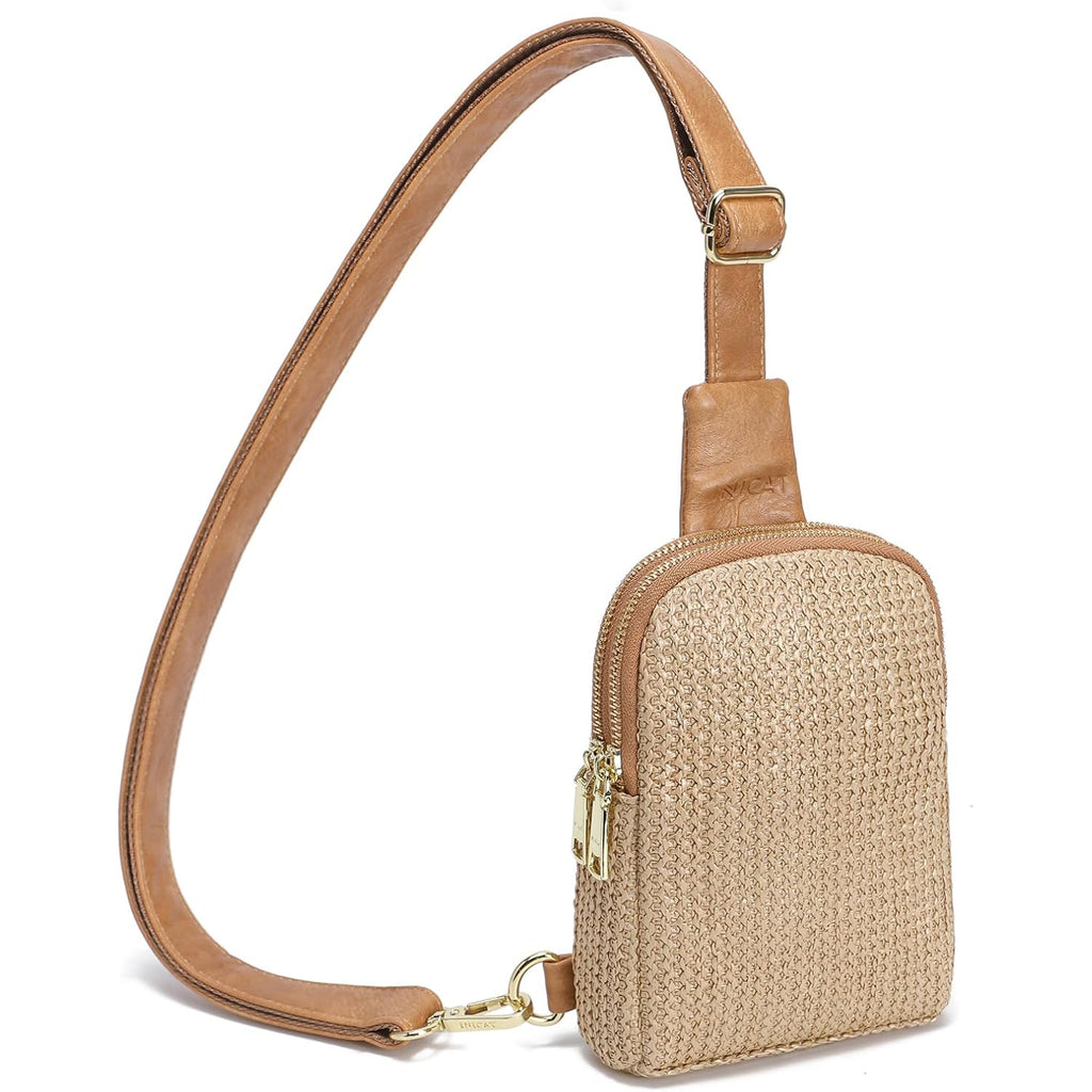 Small Faux Straw Crossbody Bag For Women, Lightweight Summer Beach Sling Purse For Everyday Errands And Casual Outings
